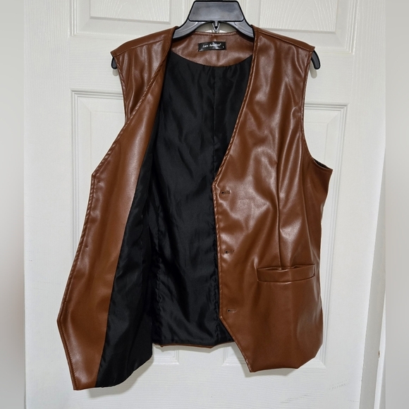 Lars Amadeus Men's Faux Leather Vest Size Large Brown Western Cowboy Motorcycle - Picture 5 of 12